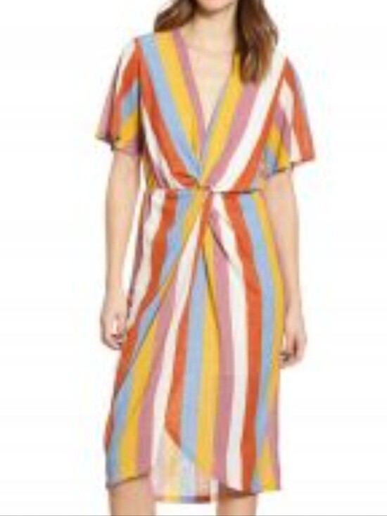 Almost Famous Dresses & Skirts - Almost Famous Dress Faux Wrap Pull On  Multi-Colored Stripe Small Midi